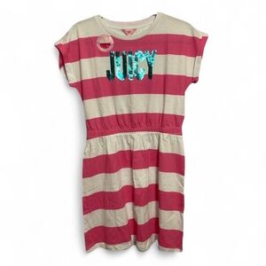 NEW WITH TAG Juicy Couture Sequins Pink White and Blue Striped Dress Size 16